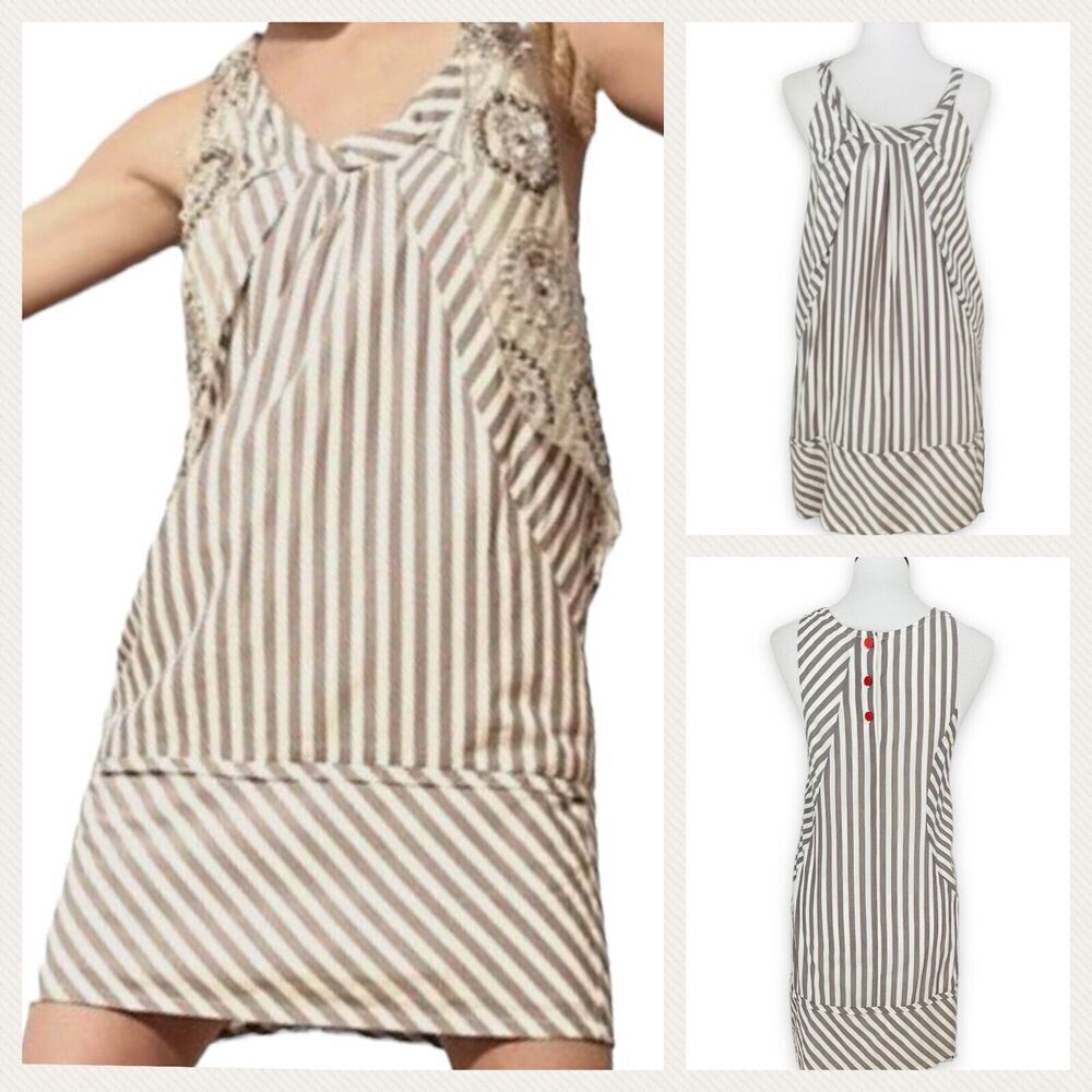 🍀 Anthropologie Maeve Women's Slate Stripes Shift Dress Size 2